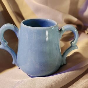 Vintage Mini Blue Ceramic Double-Handled Mug